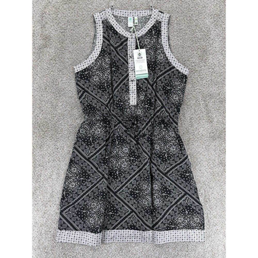 Aventura Sundress Women M Black Gray Bandana Print Tie Waist Western Prairie NWT